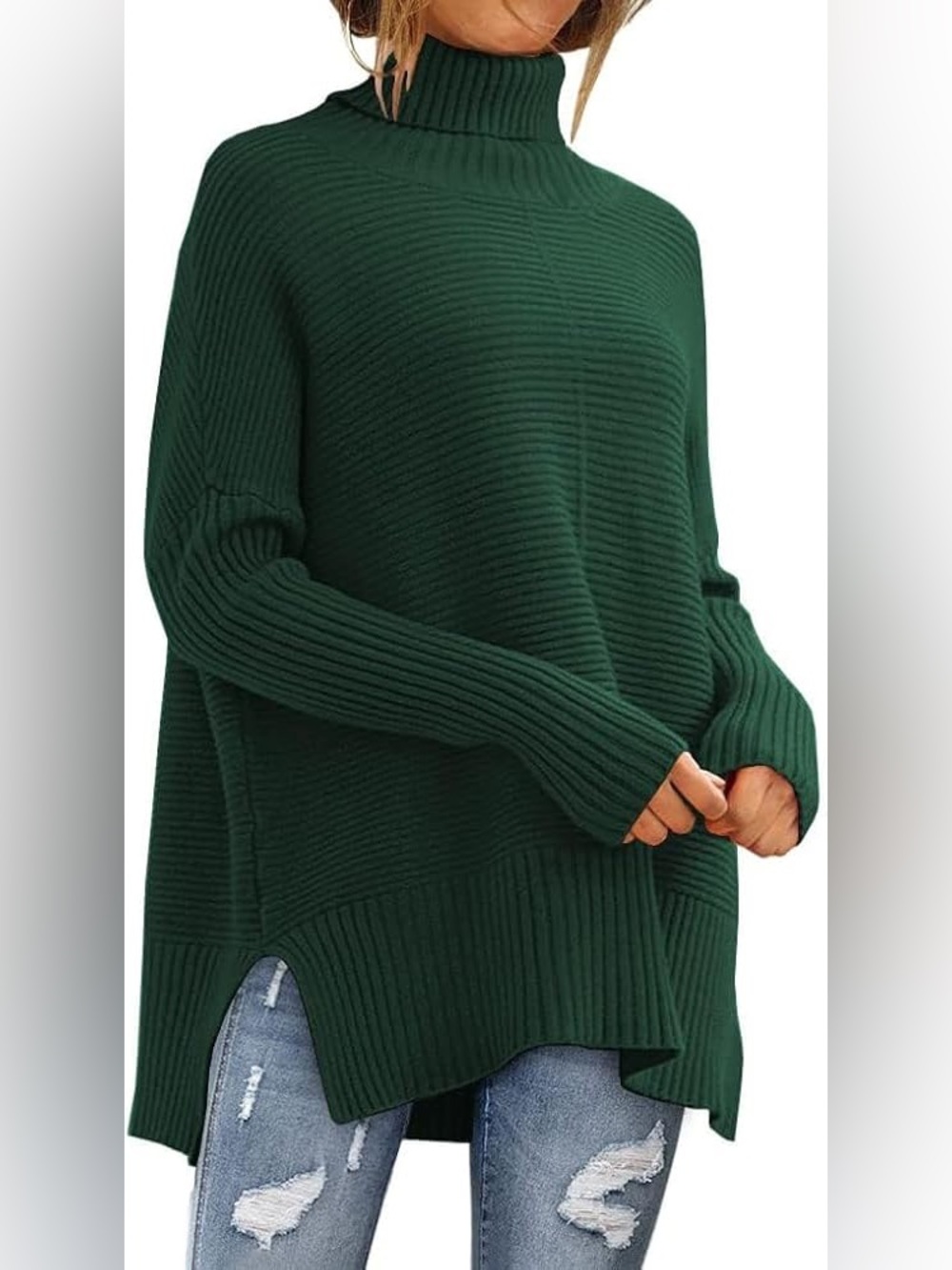 LILLUSORY Oversized Turtleneck Sweaters Batwing Sleeve Ribbed Tunic Sweater NWT